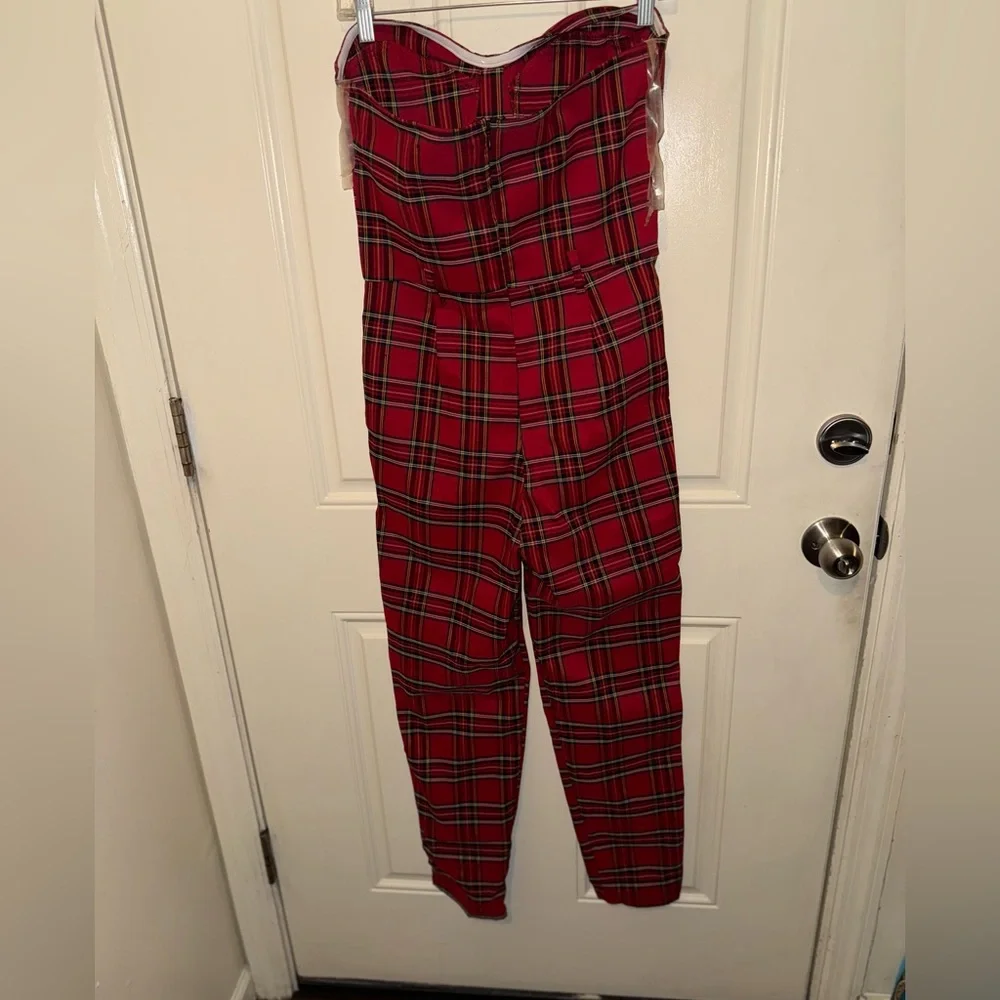 Like an Angel Red Plaid Strapless Jumpsuit - Picture 3 of 3
